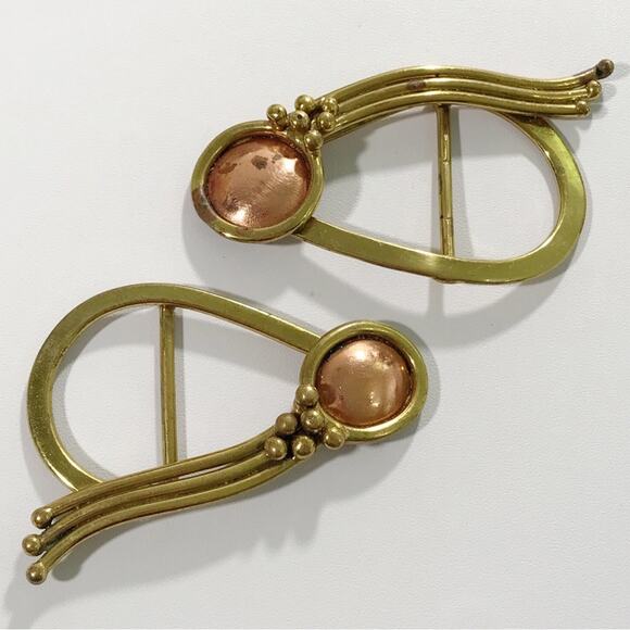 Vintage Handcrafted Baldwin Signed Modernist Copper and Brass Scarf Belt Buckle - Picture 1 of 14